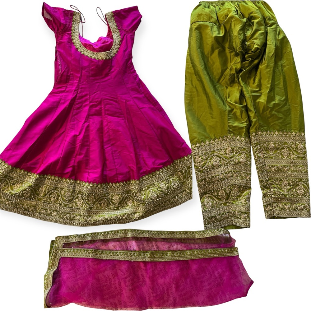 Ethnic Indian Wear Pink and Green Wedding Dress